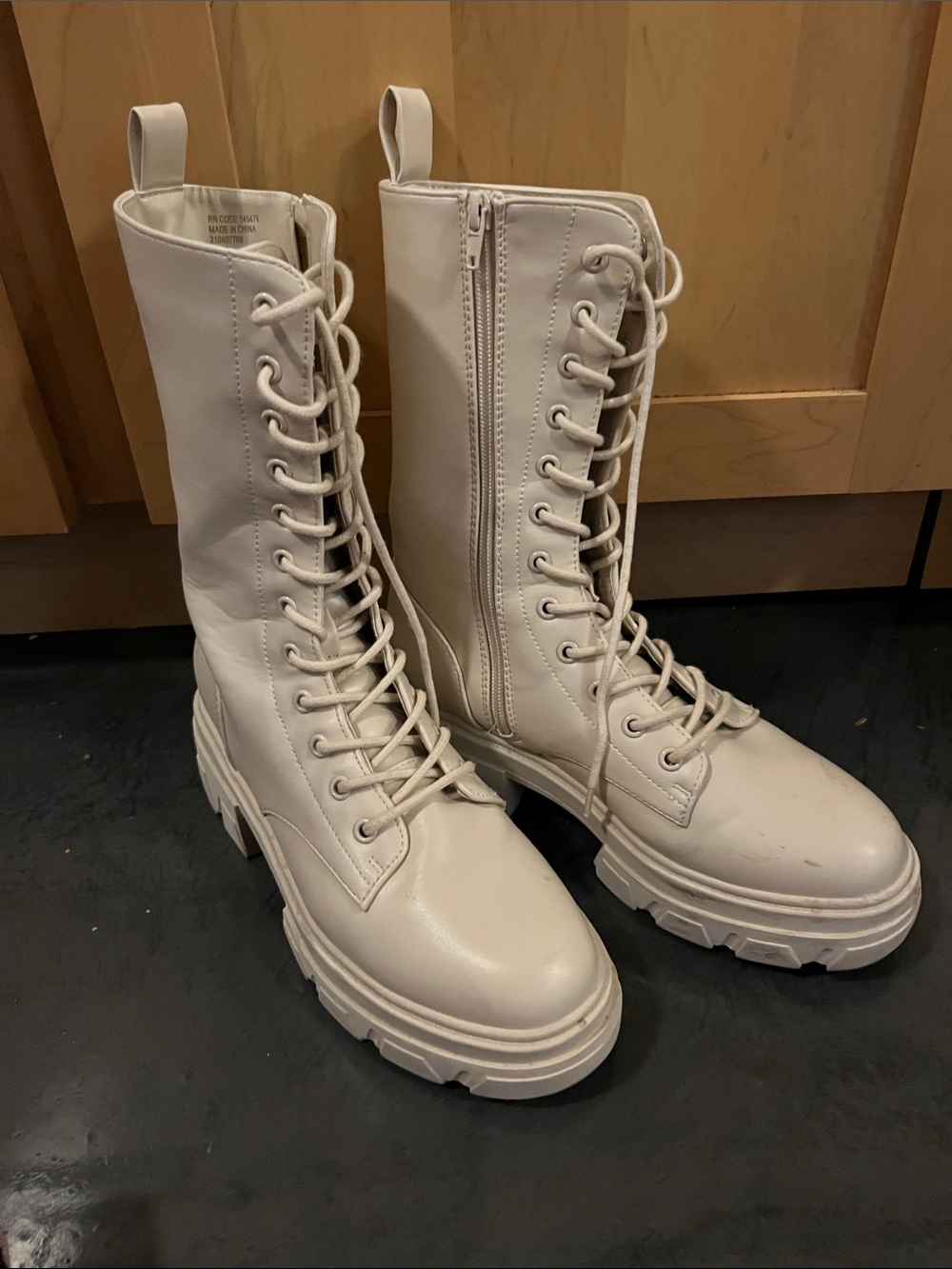 Primark Cream Lace-Up Platform Combat Boots